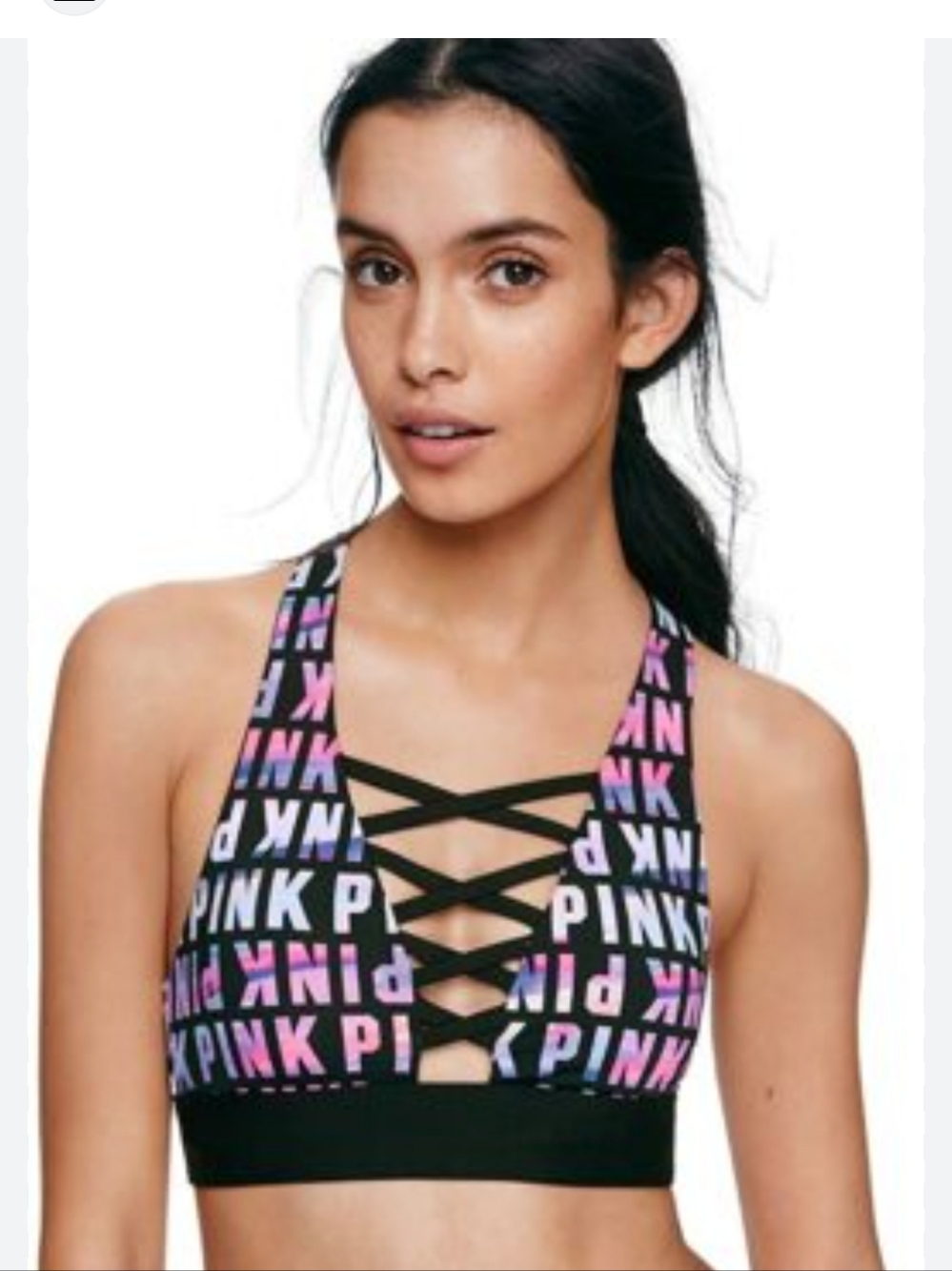 Victorias Secret Pink Ultimate Lace Up Plunge Sports Bra/ Women's Large